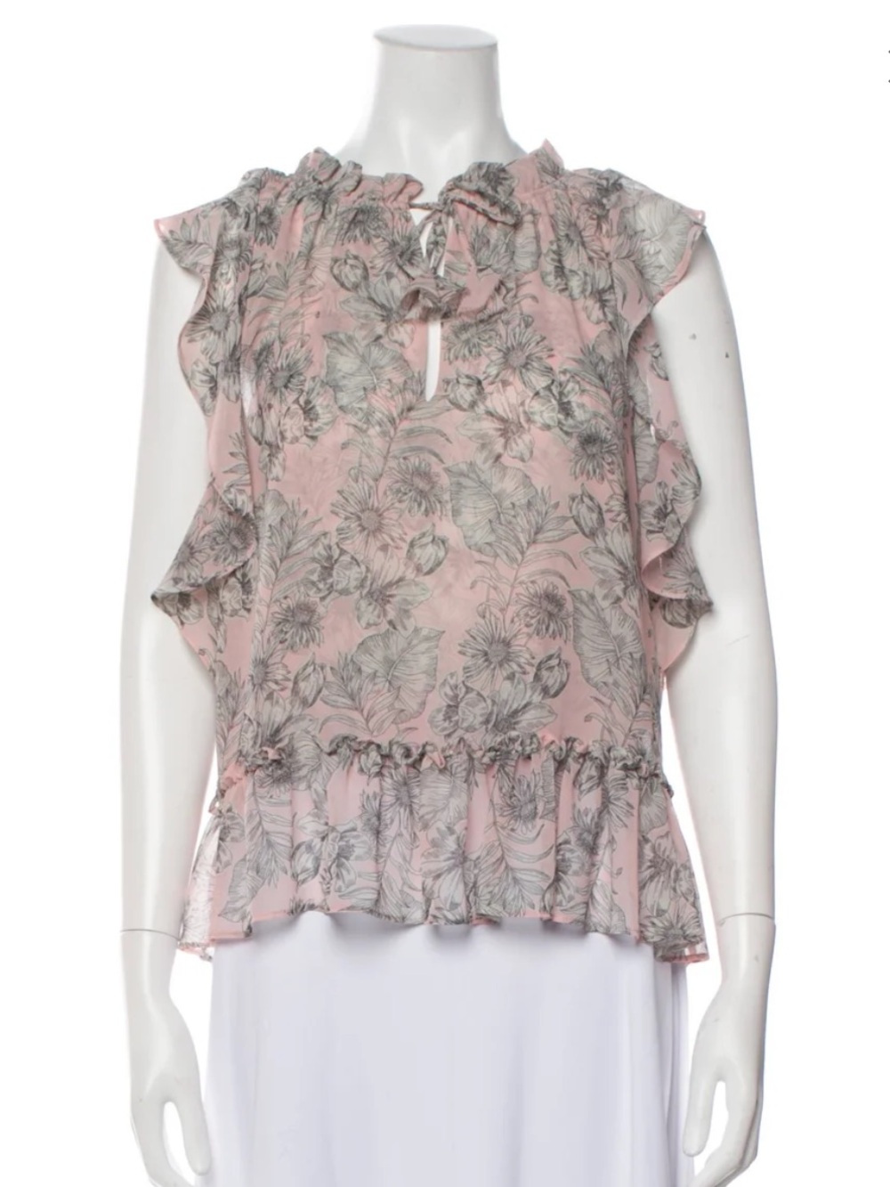MISA Los Angeles Pink Floral Ruffle Tie and peplum Blouse - size M